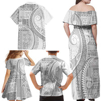 Samoa Siapo White Sunday Family Matching Off Shoulder Maxi Dress and Hawaiian Shirt Lotu Tamaiti Polynesian White Pattern LT9 - Polynesian Pride