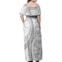 Samoa Siapo White Sunday Family Matching Off Shoulder Maxi Dress and Hawaiian Shirt Lotu Tamaiti Polynesian White Pattern LT9 - Polynesian Pride