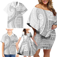 Samoa Siapo White Sunday Family Matching Off Shoulder Short Dress and Hawaiian Shirt Lotu Tamaiti Polynesian White Pattern LT9 - Polynesian Pride