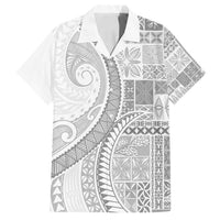 Samoa Siapo White Sunday Family Matching Off Shoulder Short Dress and Hawaiian Shirt Lotu Tamaiti Polynesian White Pattern LT9 Dad's Shirt - Short Sleeve White - Polynesian Pride