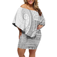 Samoa Siapo White Sunday Family Matching Off Shoulder Short Dress and Hawaiian Shirt Lotu Tamaiti Polynesian White Pattern LT9 Mom's Dress White - Polynesian Pride