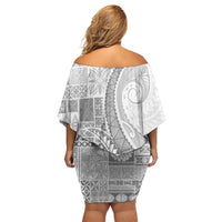 Samoa Siapo White Sunday Family Matching Off Shoulder Short Dress and Hawaiian Shirt Lotu Tamaiti Polynesian White Pattern LT9 - Polynesian Pride