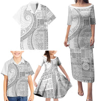 Samoa Siapo White Sunday Family Matching Puletasi and Hawaiian Shirt Lotu Tamaiti Polynesian White Pattern LT9 - Polynesian Pride