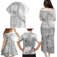 Samoa Siapo White Sunday Family Matching Puletasi and Hawaiian Shirt Lotu Tamaiti Polynesian White Pattern LT9 - Polynesian Pride