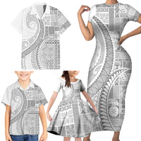 Samoa Siapo White Sunday Family Matching Short Sleeve Bodycon Dress and Hawaiian Shirt Lotu Tamaiti Polynesian White Pattern LT9 - Polynesian Pride