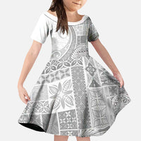 Samoa Siapo White Sunday Family Matching Summer Maxi Dress and Hawaiian Shirt Lotu Tamaiti Polynesian White Pattern LT9 Daughter's Dress White - Polynesian Pride