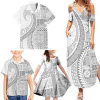 Samoa Siapo White Sunday Family Matching Summer Maxi Dress and Hawaiian Shirt Lotu Tamaiti Polynesian White Pattern LT9 - Polynesian Pride