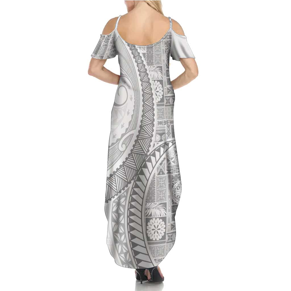 Samoa Siapo White Sunday Family Matching Summer Maxi Dress and Hawaiian Shirt Lotu Tamaiti Polynesian White Pattern LT9 - Polynesian Pride