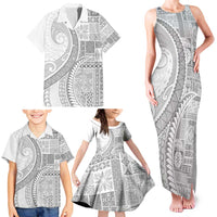 Samoa Siapo White Sunday Family Matching Tank Maxi Dress and Hawaiian Shirt Lotu Tamaiti Polynesian White Pattern LT9 - Polynesian Pride