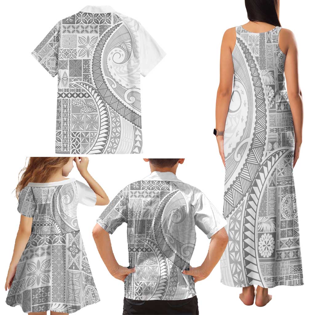Samoa Siapo White Sunday Family Matching Tank Maxi Dress and Hawaiian Shirt Lotu Tamaiti Polynesian White Pattern LT9 - Polynesian Pride