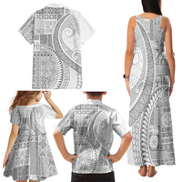 Samoa Siapo White Sunday Family Matching Tank Maxi Dress and Hawaiian Shirt Lotu Tamaiti Polynesian White Pattern LT9 - Polynesian Pride