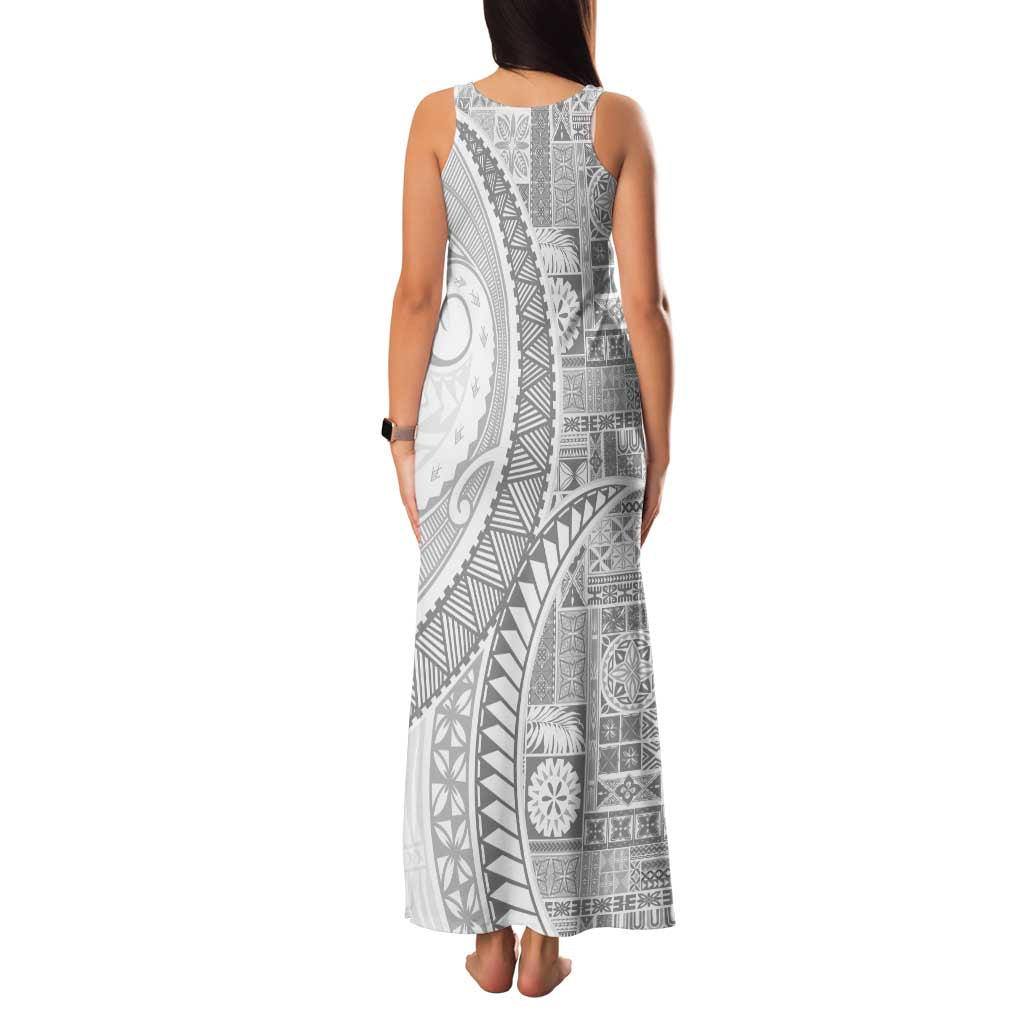 Samoa Siapo White Sunday Family Matching Tank Maxi Dress and Hawaiian Shirt Lotu Tamaiti Polynesian White Pattern LT9 - Polynesian Pride