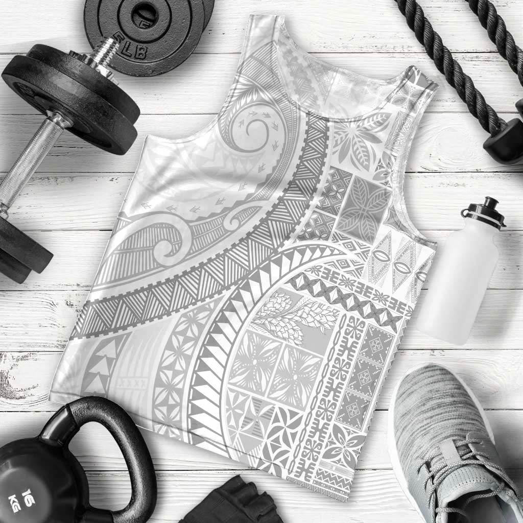 Samoa Siapo White Sunday Men Tank Top Lotu Tamaiti Polynesian White Pattern - Polynesian Pride