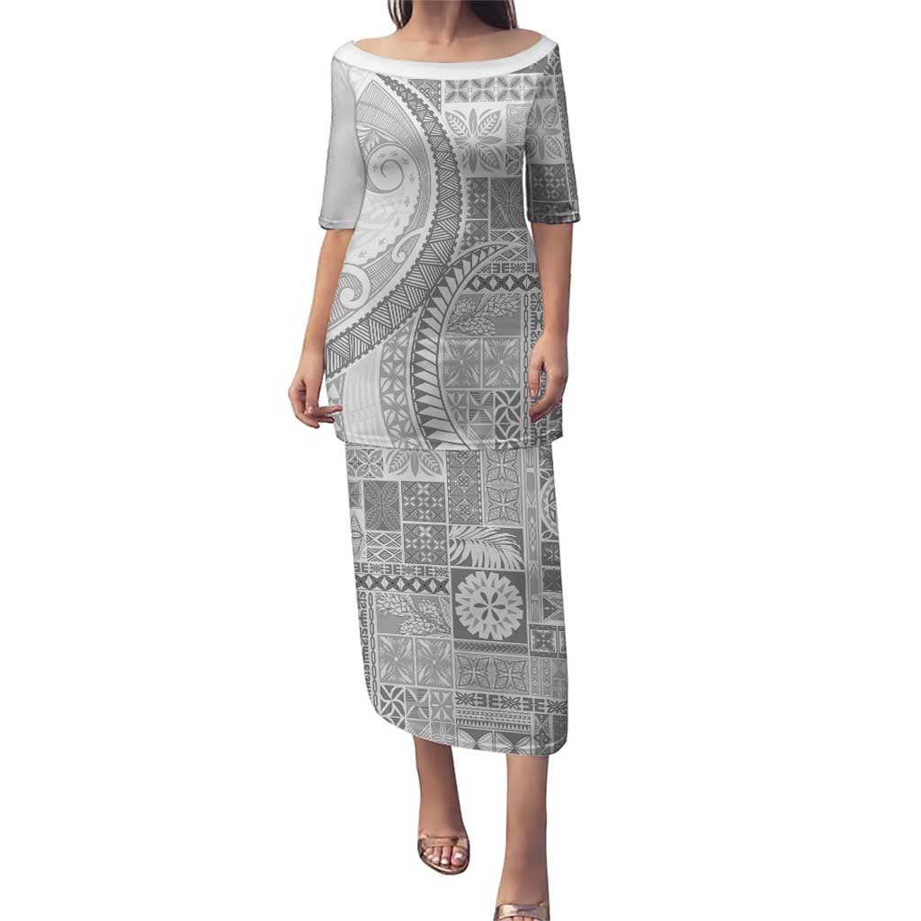 Samoa Siapo White Sunday Puletasi Lotu Tamaiti Polynesian White Pattern - Polynesian Pride