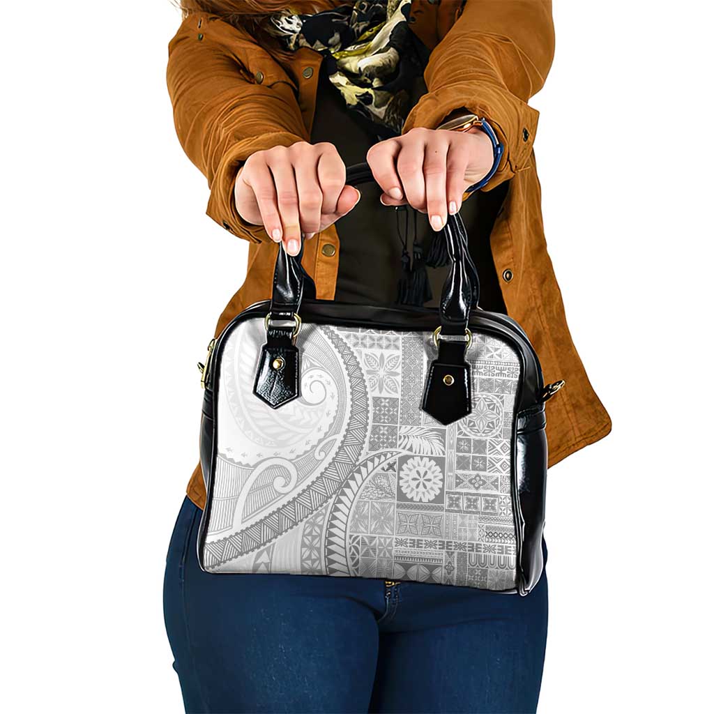 Samoa Siapo White Sunday Shoulder Handbag Lotu Tamaiti Polynesian White Pattern - Polynesian Pride
