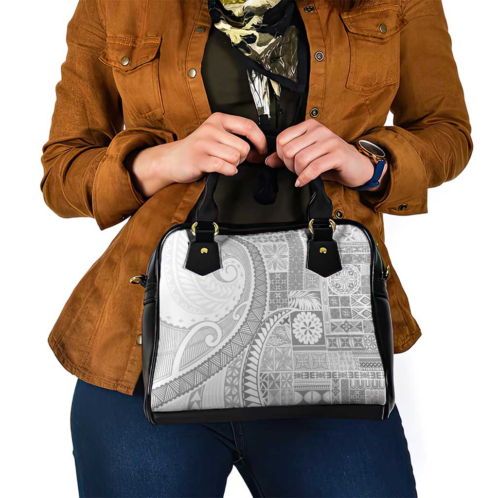 Samoa Siapo White Sunday Shoulder Handbag Lotu Tamaiti Polynesian White Pattern - Polynesian Pride