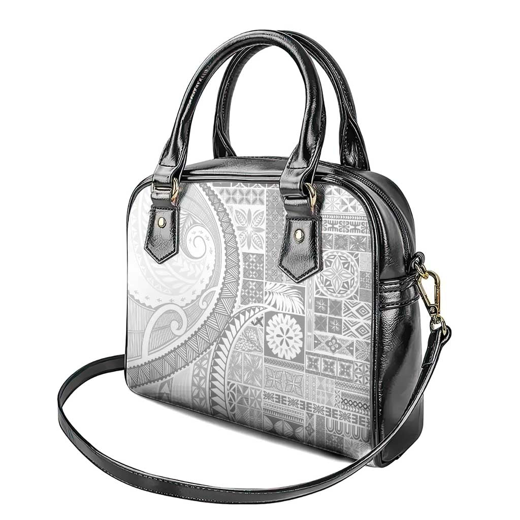 Samoa Siapo White Sunday Shoulder Handbag Lotu Tamaiti Polynesian White Pattern - Polynesian Pride