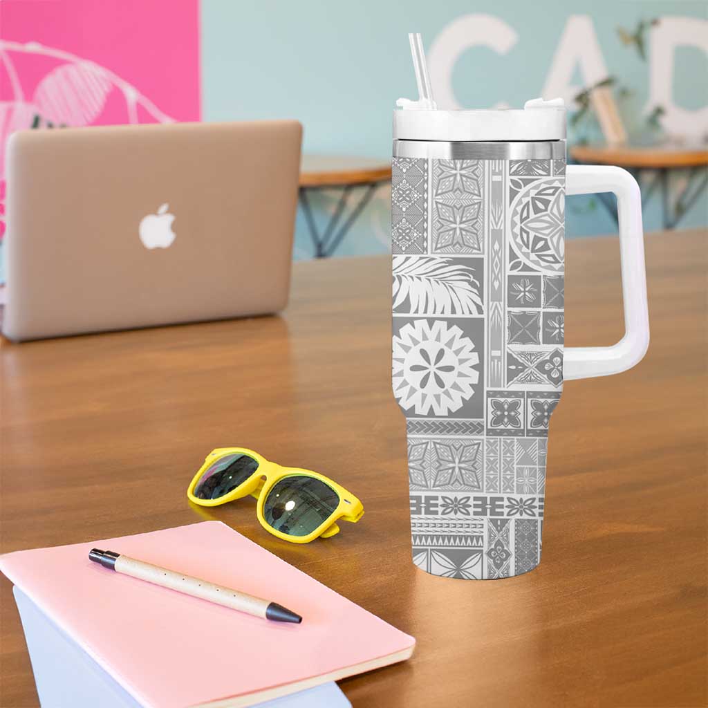 Samoa Siapo White Sunday Tumbler With Handle Lotu Tamaiti Polynesian White Pattern - Polynesian Pride