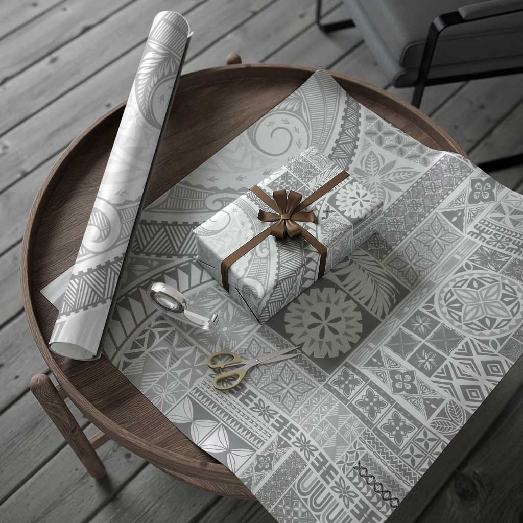 Samoa Siapo White Sunday Wrapping Paper Lotu Tamaiti Polynesian White Pattern - Polynesian Pride