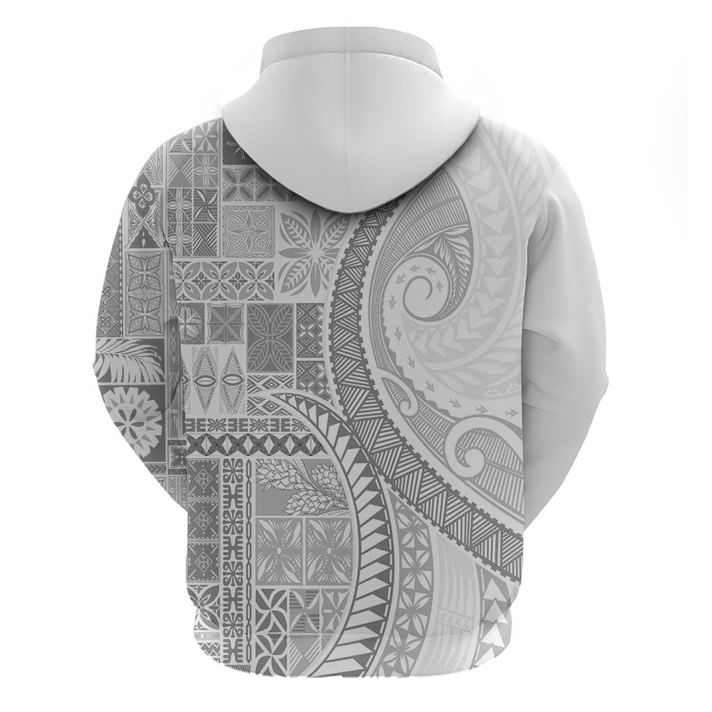 Samoa Siapo White Sunday Zip Hoodie Lotu Tamaiti Polynesian White Pattern LT9 - Polynesian Pride