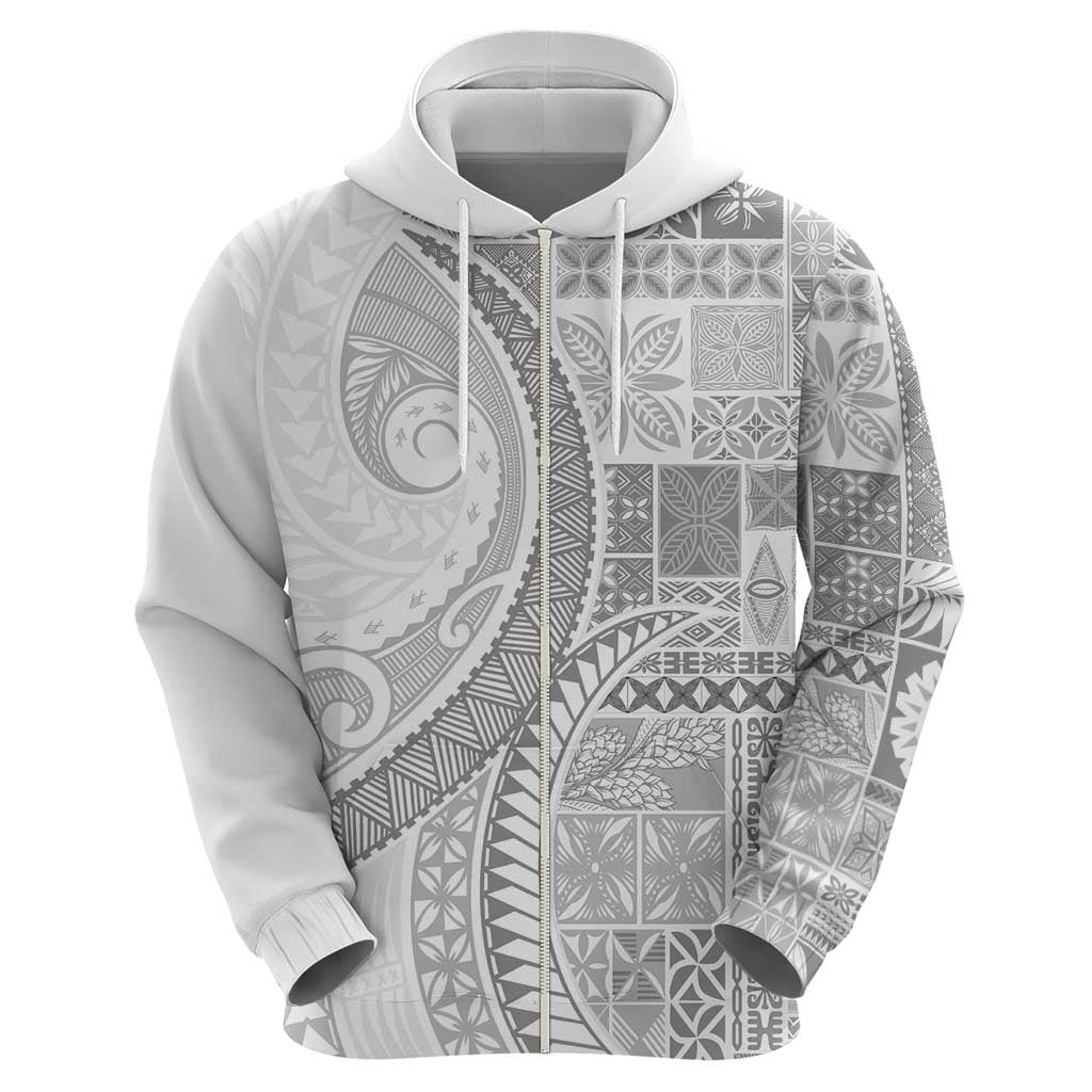Samoa Siapo White Sunday Zip Hoodie Lotu Tamaiti Polynesian White Pattern LT9 - Polynesian Pride