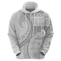 Samoa Siapo White Sunday Zip Hoodie Lotu Tamaiti Polynesian White Pattern LT9 - Polynesian Pride