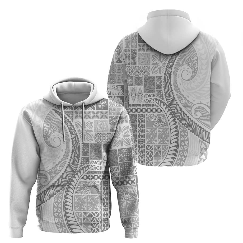 Samoa Siapo White Sunday Zip Hoodie Lotu Tamaiti Polynesian White Pattern LT9 - Polynesian Pride