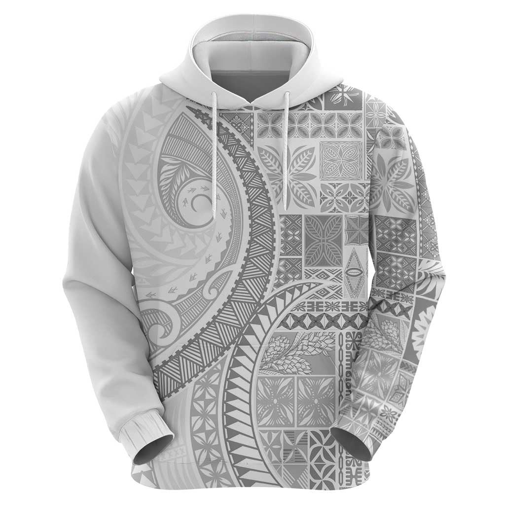 Samoa Siapo White Sunday Zip Hoodie Lotu Tamaiti Polynesian White Pattern LT9 - Polynesian Pride