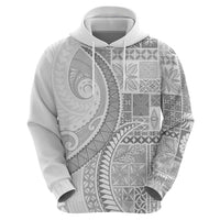 Samoa Siapo White Sunday Zip Hoodie Lotu Tamaiti Polynesian White Pattern LT9 - Polynesian Pride