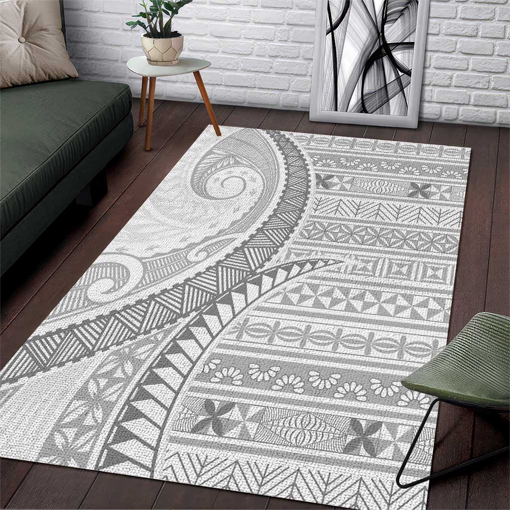 Tokelau White Sunday Area Rug Lotu Tamaiti Ngatu Tokelau Feletoa Manulua LT9 White - Polynesian Pride