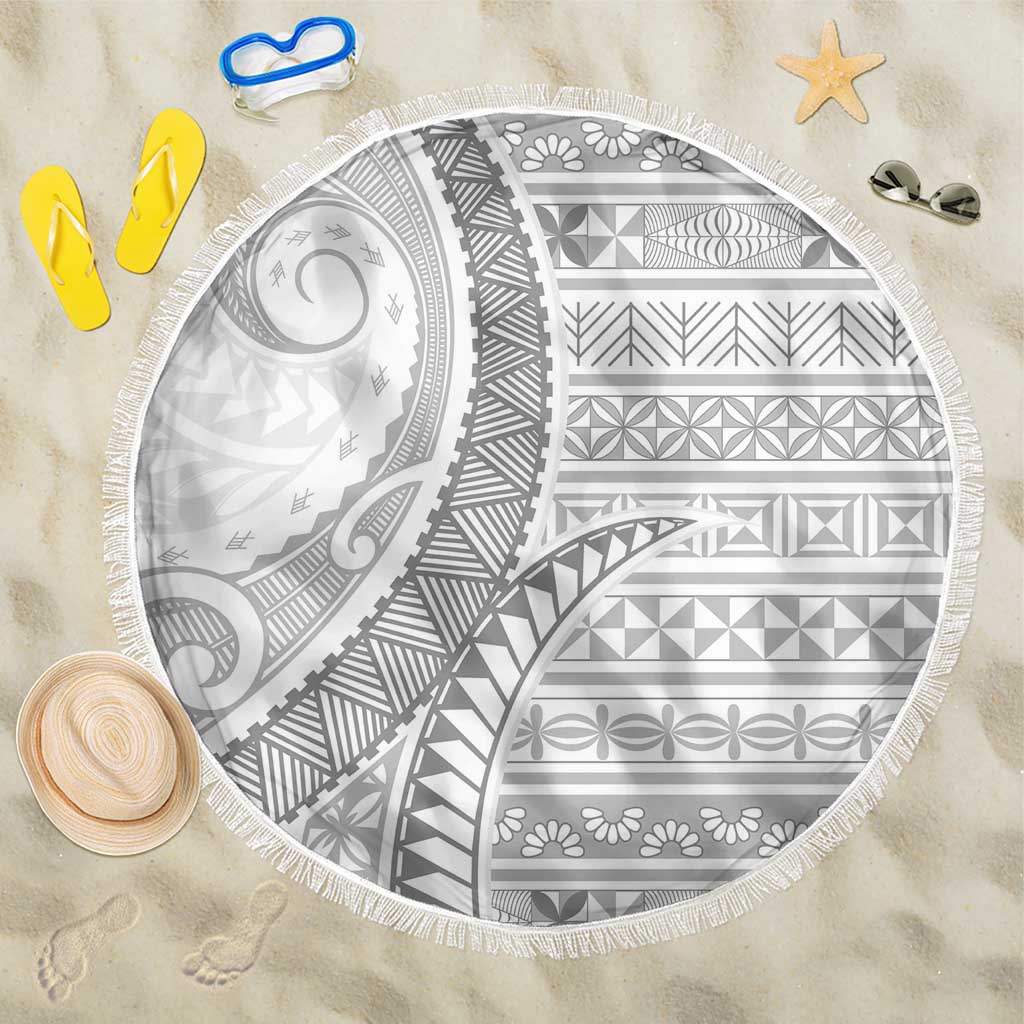 Tokelau White Sunday Beach Blanket Lotu Tamaiti Ngatu Tokelau Feletoa Manulua LT9 One Size 150cm White - Polynesian Pride