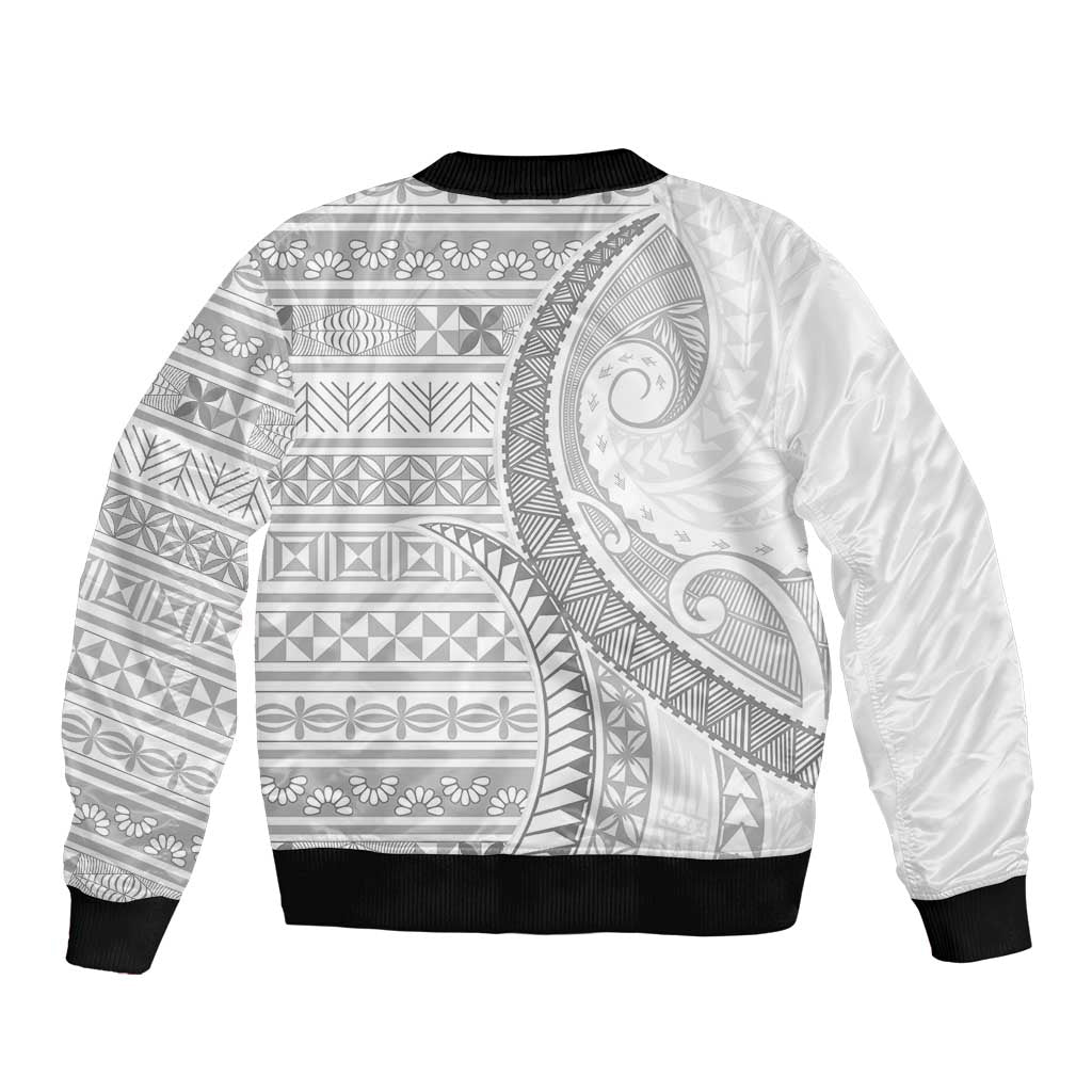 Tokelau White Sunday Bomber Jacket Lotu Tamaiti Ngatu Tokelau Feletoa Manulua LT9 - Polynesian Pride