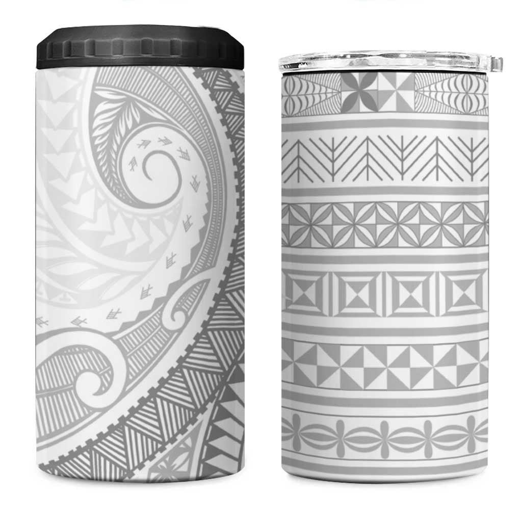 Tokelau White Sunday 4 in 1 Can Cooler Tumbler Lotu Tamaiti Ngatu Tokelau Feletoa Manulua LT9 One Size: 16 oz White - Polynesian Pride