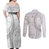 Tokelau White Sunday Couples Matching Off Shoulder Maxi Dress and Long Sleeve Button Shirt Lotu Tamaiti Ngatu Tokelau Feletoa Manulua LT9 - Polynesian Pride