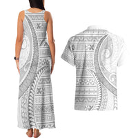 Tokelau White Sunday Couples Matching Tank Maxi Dress and Hawaiian Shirt Lotu Tamaiti Ngatu Tokelau Feletoa Manulua LT9 - Polynesian Pride