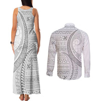 Tokelau White Sunday Couples Matching Tank Maxi Dress and Long Sleeve Button Shirt Lotu Tamaiti Ngatu Tokelau Feletoa Manulua LT9 - Polynesian Pride