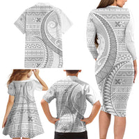 Tokelau White Sunday Family Matching Long Sleeve Bodycon Dress and Hawaiian Shirt Lotu Tamaiti Ngatu Tokelau Feletoa Manulua LT9 - Polynesian Pride