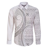 Tokelau White Sunday Family Matching Long Sleeve Bodycon Dress and Hawaiian Shirt Lotu Tamaiti Ngatu Tokelau Feletoa Manulua LT9 Dad's Shirt - Long Sleeve White - Polynesian Pride