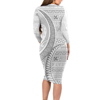 Tokelau White Sunday Family Matching Long Sleeve Bodycon Dress and Hawaiian Shirt Lotu Tamaiti Ngatu Tokelau Feletoa Manulua LT9 - Polynesian Pride