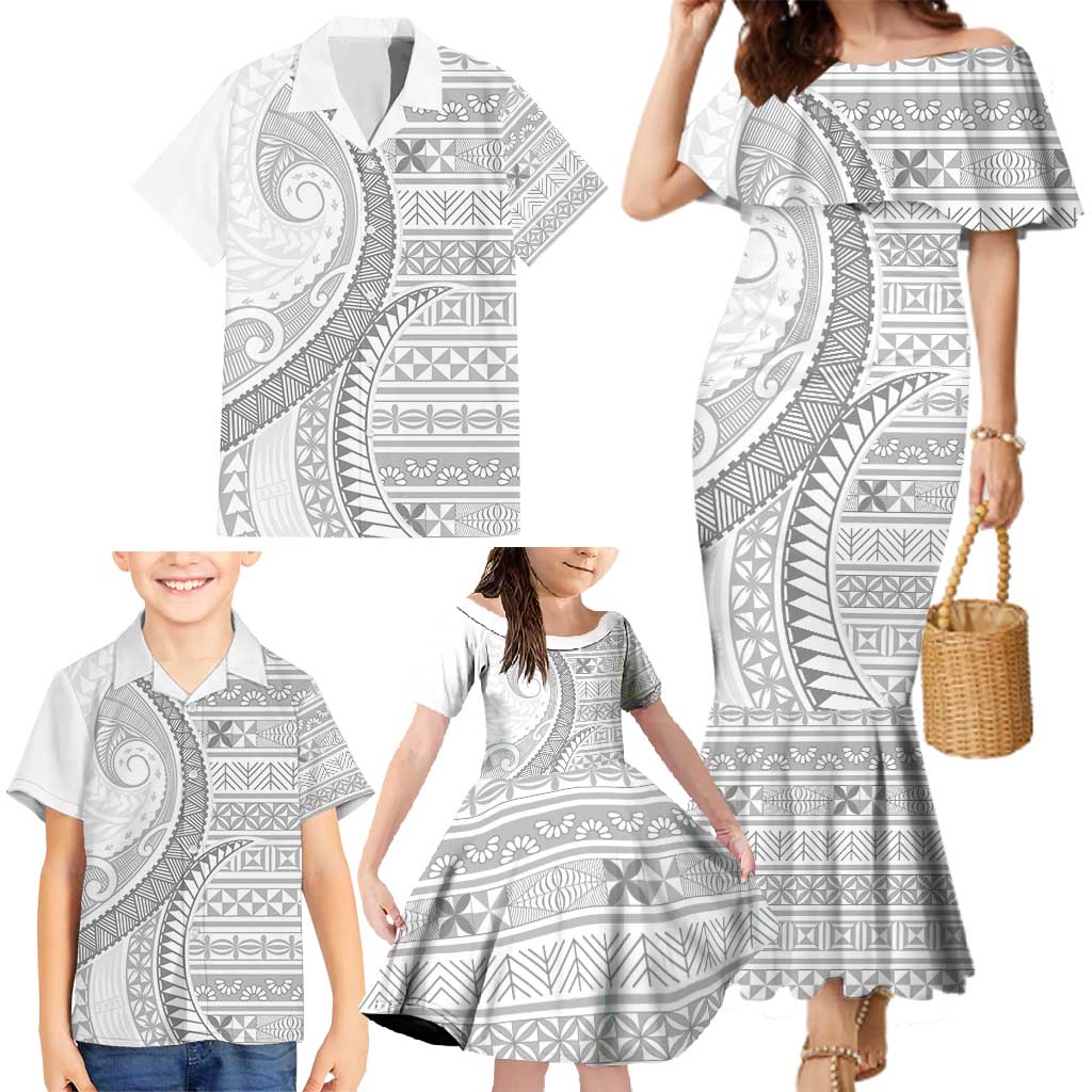 Tokelau White Sunday Family Matching Mermaid Dress and Hawaiian Shirt Lotu Tamaiti Ngatu Tokelau Feletoa Manulua LT9 - Polynesian Pride