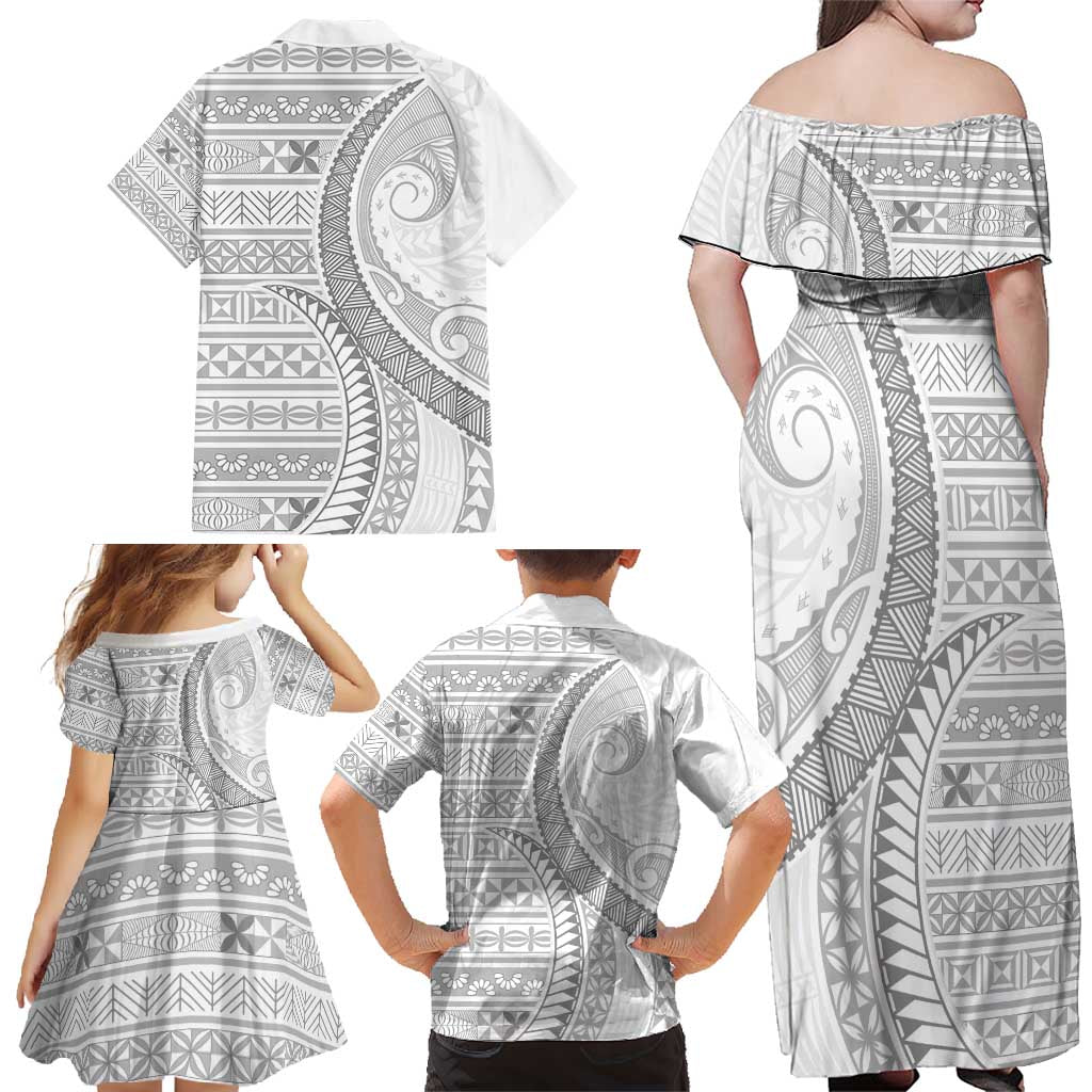 Tokelau White Sunday Family Matching Off Shoulder Maxi Dress and Hawaiian Shirt Lotu Tamaiti Ngatu Tokelau Feletoa Manulua LT9 - Polynesian Pride