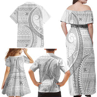 Tokelau White Sunday Family Matching Off Shoulder Maxi Dress and Hawaiian Shirt Lotu Tamaiti Ngatu Tokelau Feletoa Manulua LT9 - Polynesian Pride