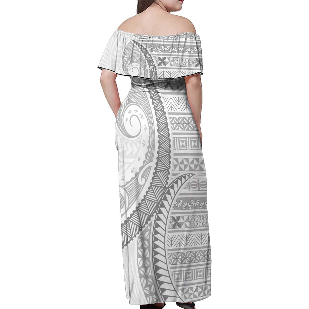 Tokelau White Sunday Family Matching Off Shoulder Maxi Dress and Hawaiian Shirt Lotu Tamaiti Ngatu Tokelau Feletoa Manulua LT9 - Polynesian Pride