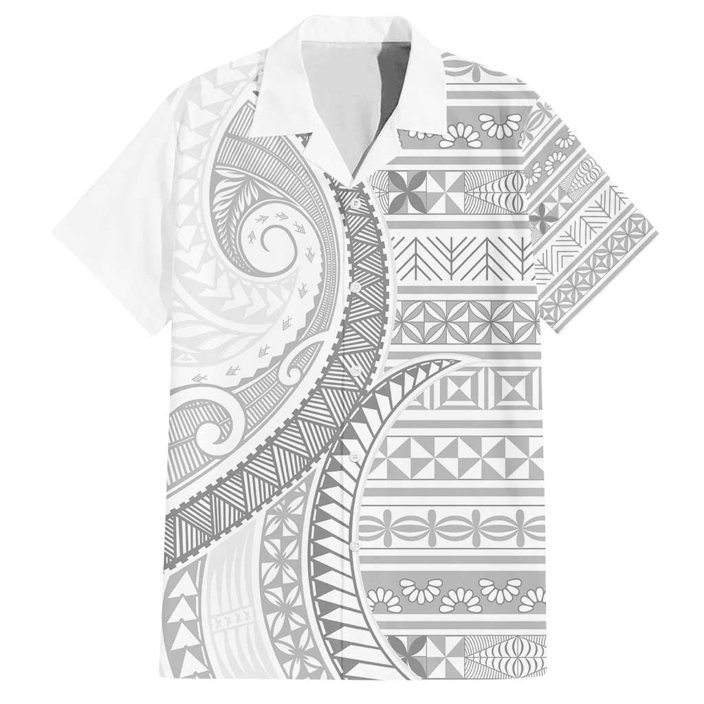 Tokelau White Sunday Family Matching Off Shoulder Short Dress and Hawaiian Shirt Lotu Tamaiti Ngatu Tokelau Feletoa Manulua LT9 Dad's Shirt - Short Sleeve White - Polynesian Pride
