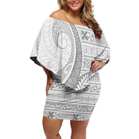 Tokelau White Sunday Family Matching Off Shoulder Short Dress and Hawaiian Shirt Lotu Tamaiti Ngatu Tokelau Feletoa Manulua LT9 Mom's Dress White - Polynesian Pride