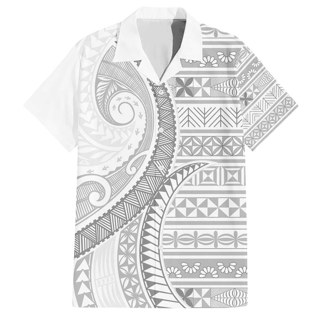 Tokelau White Sunday Family Matching Short Sleeve Bodycon Dress and Hawaiian Shirt Lotu Tamaiti Ngatu Tokelau Feletoa Manulua LT9 Dad's Shirt - Short Sleeve White - Polynesian Pride