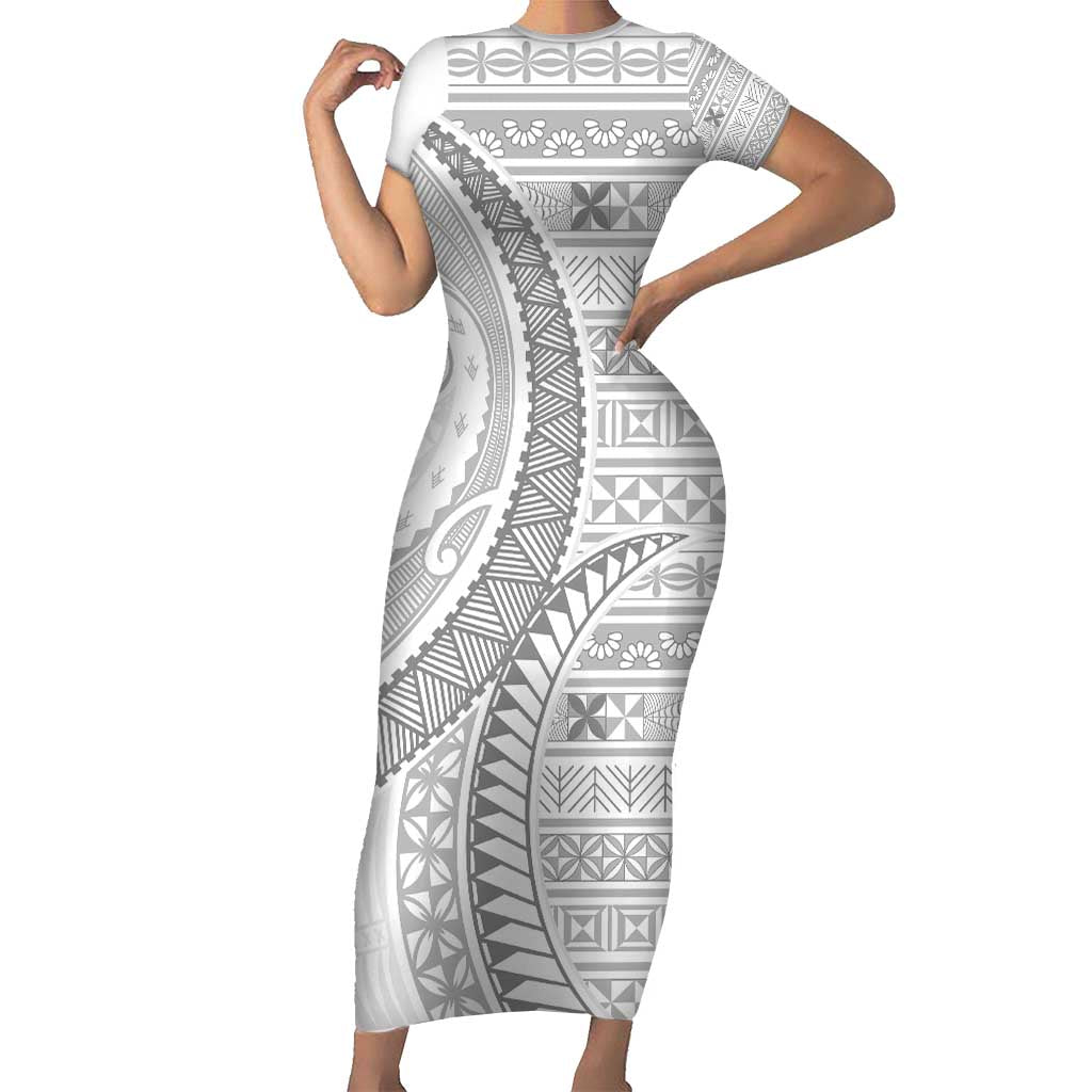 Tokelau White Sunday Family Matching Short Sleeve Bodycon Dress and Hawaiian Shirt Lotu Tamaiti Ngatu Tokelau Feletoa Manulua LT9 Mom's Dress White - Polynesian Pride