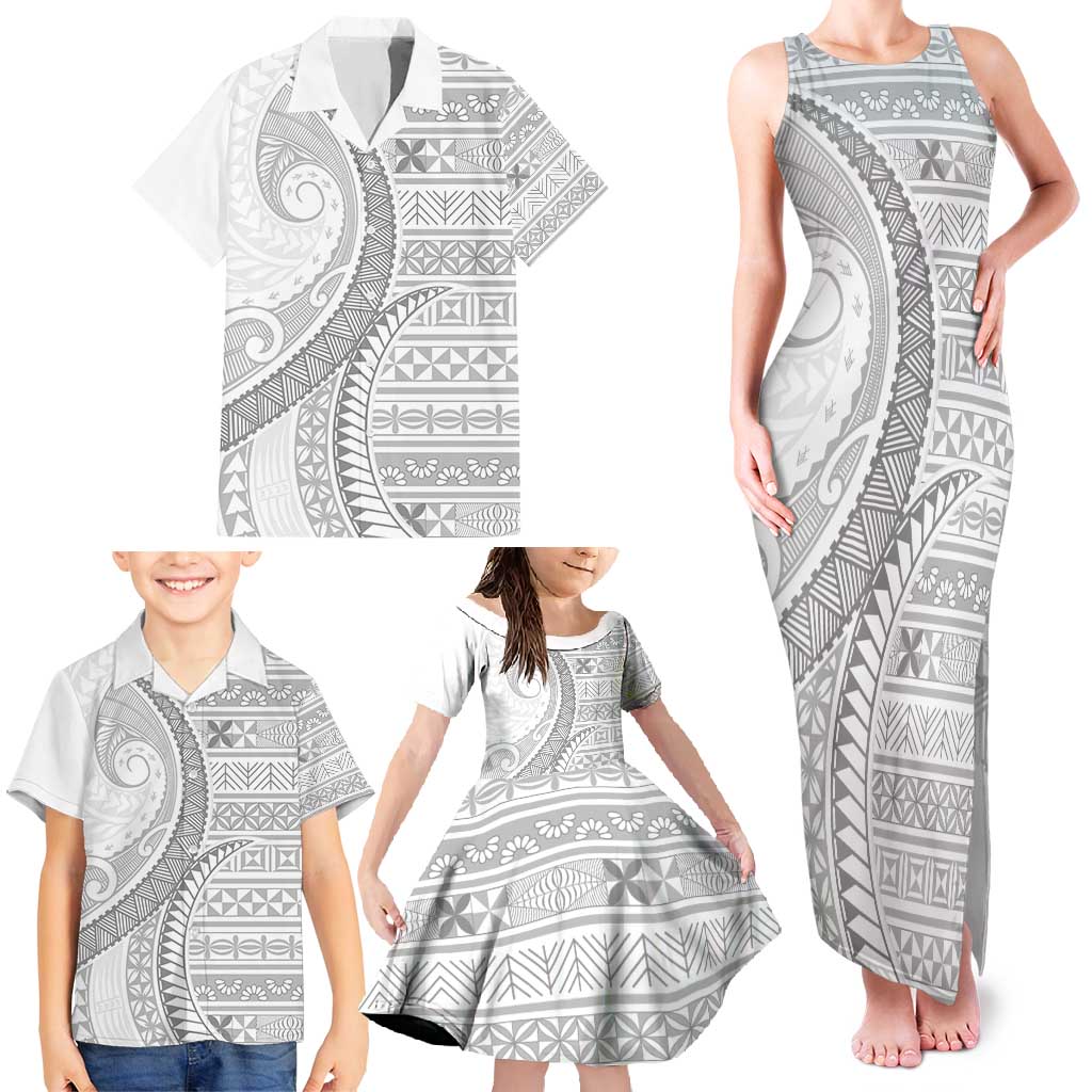 Tokelau White Sunday Family Matching Tank Maxi Dress and Hawaiian Shirt Lotu Tamaiti Ngatu Tokelau Feletoa Manulua LT9 - Polynesian Pride