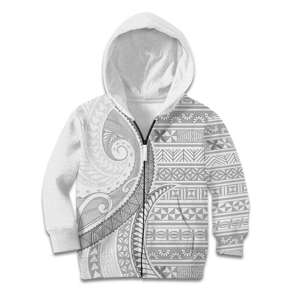 Tokelau White Sunday Kid Hoodie Lotu Tamaiti Ngatu Tokelau Feletoa Manulua LT9 Zip Hoodie White - Polynesian Pride