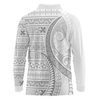 Tokelau White Sunday Long Sleeve Polo Shirt Lotu Tamaiti Ngatu Tokelau Feletoa Manulua LT9 - Polynesian Pride